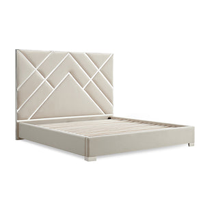 Matrix Bed Frame | Fabric Padded Upholstery | High-Quality Slats | Polished Stainless Steel Feet