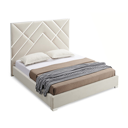 Matrix Bed Frame | Fabric Padded Upholstery | High-Quality Slats | Polished Stainless Steel Feet
