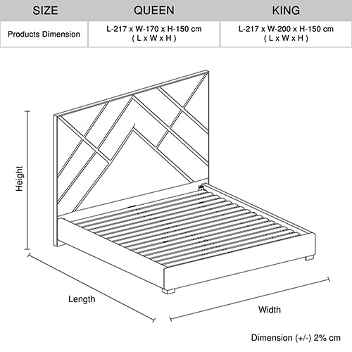 Matrix Bed Frame | Fabric Padded Upholstery | High-Quality Slats | Polished Stainless Steel Feet