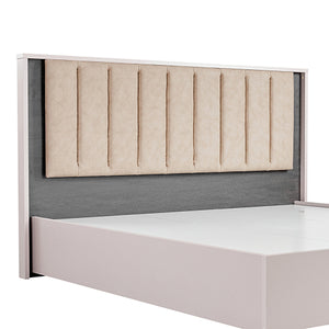 Queen Bed Frame | Fabric Upholstery | MDF | LED Headboard | Champagne Colour