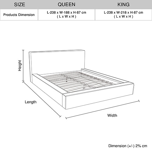 Ralph King Bed Frame | Fabric Upholstery | KD Slat | Sturdy Construction
