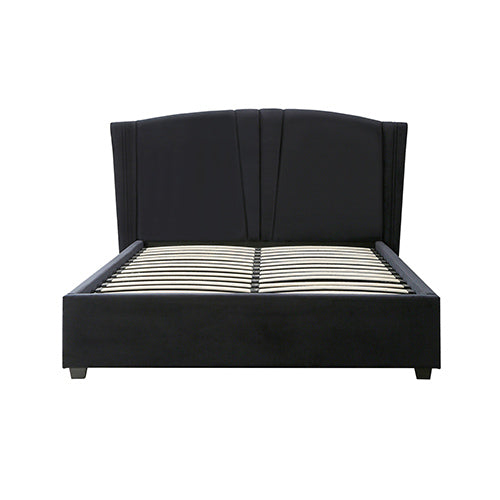 Roman Bed Frame Double Size | Black Velvet Fabric | Gas Lift | Plywood & Metal Structure