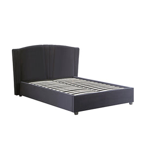 Roman Bed Frame Double Size | Black Velvet Fabric | Gas Lift | Plywood & Metal Structure