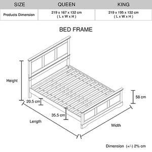 Queen Bed Frame | Solid Wood | Slats Support | Grey Colour