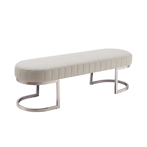 Hilda Bench Chair | Air Leather Padded Upholstered Seat | Polished Stainless Steel Feet