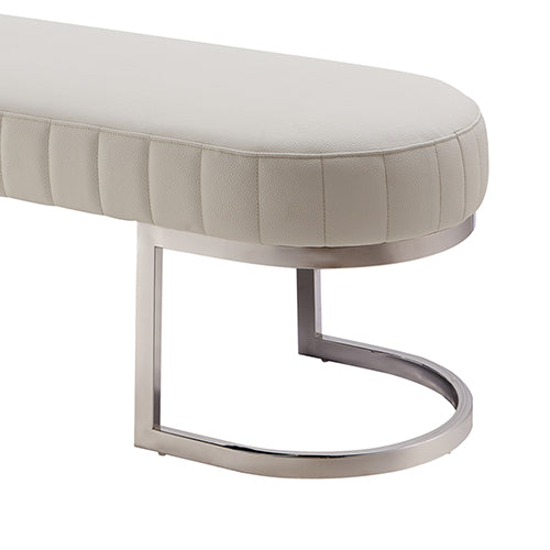 Hilda Bench Chair | Air Leather Padded Upholstered Seat | Polished Stainless Steel Feet