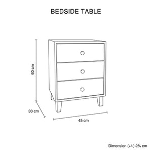 Bedside Table | MDF | 3 Drawers | Side Table | Nightstand | Brown Colour