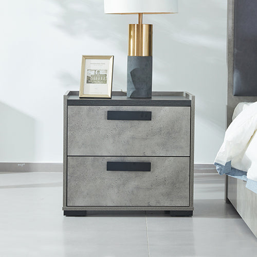 Bedside Table with 2 Storage Drawers | MDF | Black & Cement Combination | Nightstand