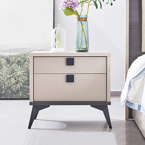Bedside Table with 2 Storage Drawers | MDF | Champagne & Black Combination | Nightstand