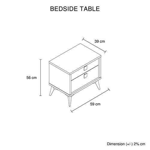 Bedside Table with 2 Storage Drawers | MDF | Champagne & Black Combination | Nightstand