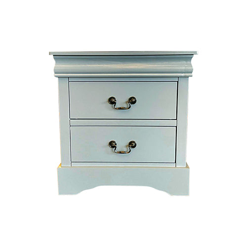 Bedside Table | Grey Colour | 2 Drawers | Night Stand | Solid Wood | Metal Handles