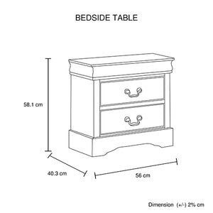 Bedside Table | Grey Colour | 2 Drawers | Night Stand | Solid Wood | Metal Handles