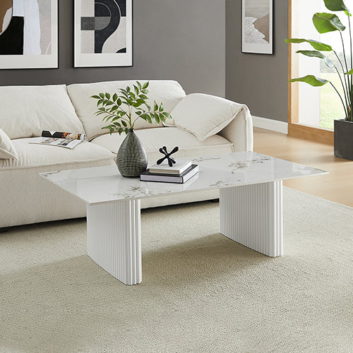 Coffee Table | Sintered Stone Top | MDF Base | Glossy White Finish