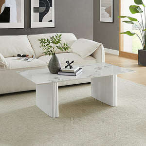 Coffee Table | Sintered Stone Top | MDF Base | Glossy White Finish