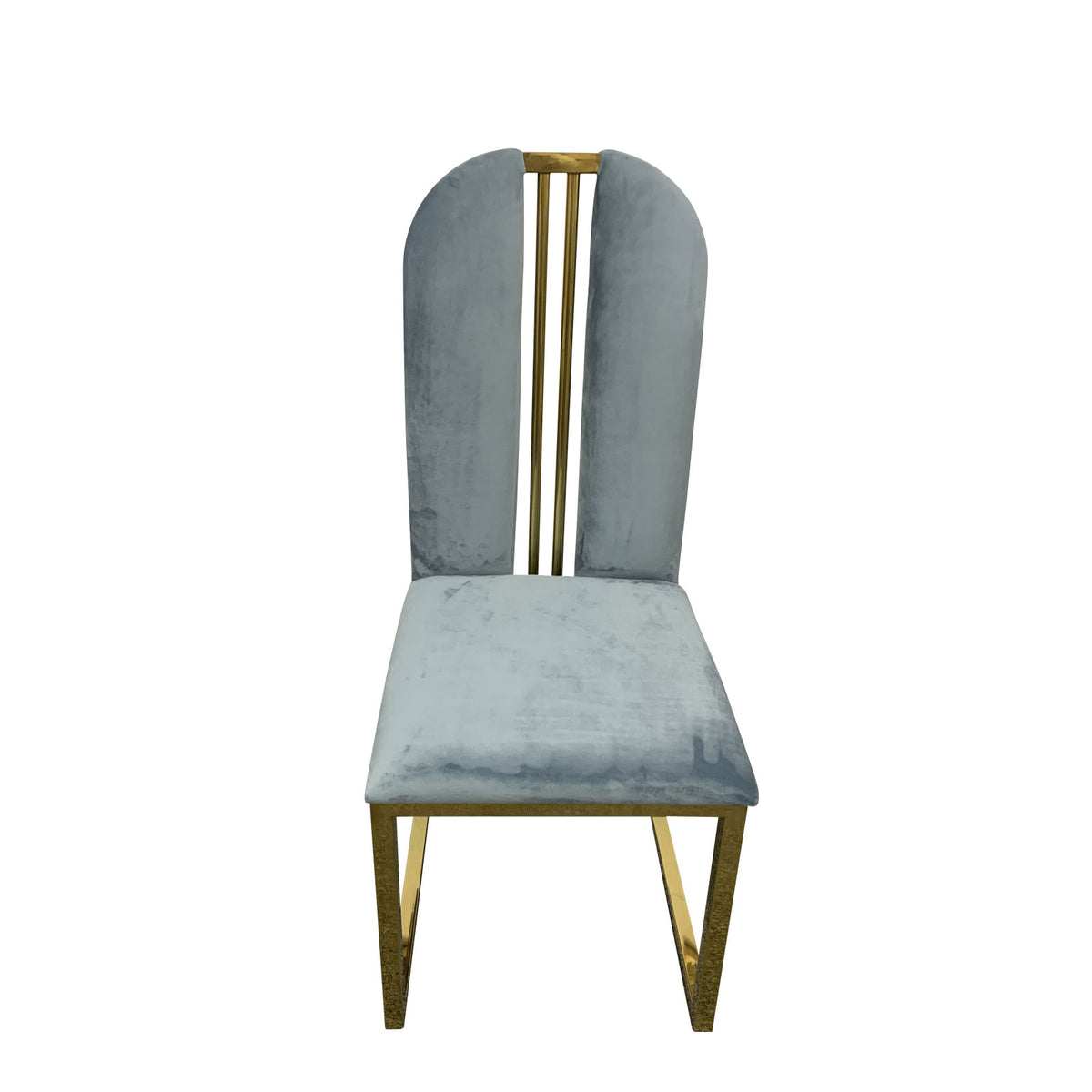 2x Dining Chair | Stainless Gold Frame & Seat | Blue Fabric