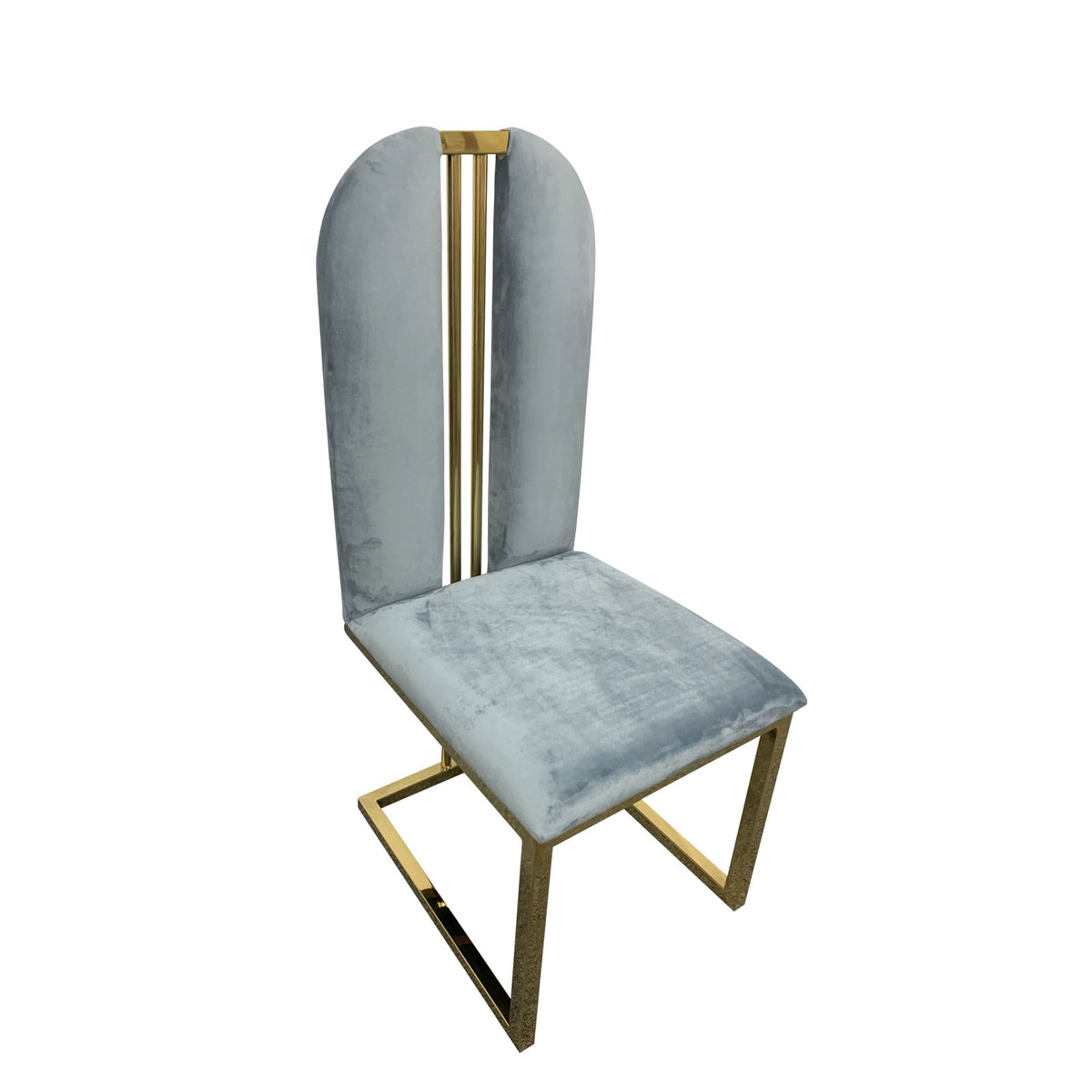 2x Dining Chair | Stainless Gold Frame & Seat | Blue Fabric