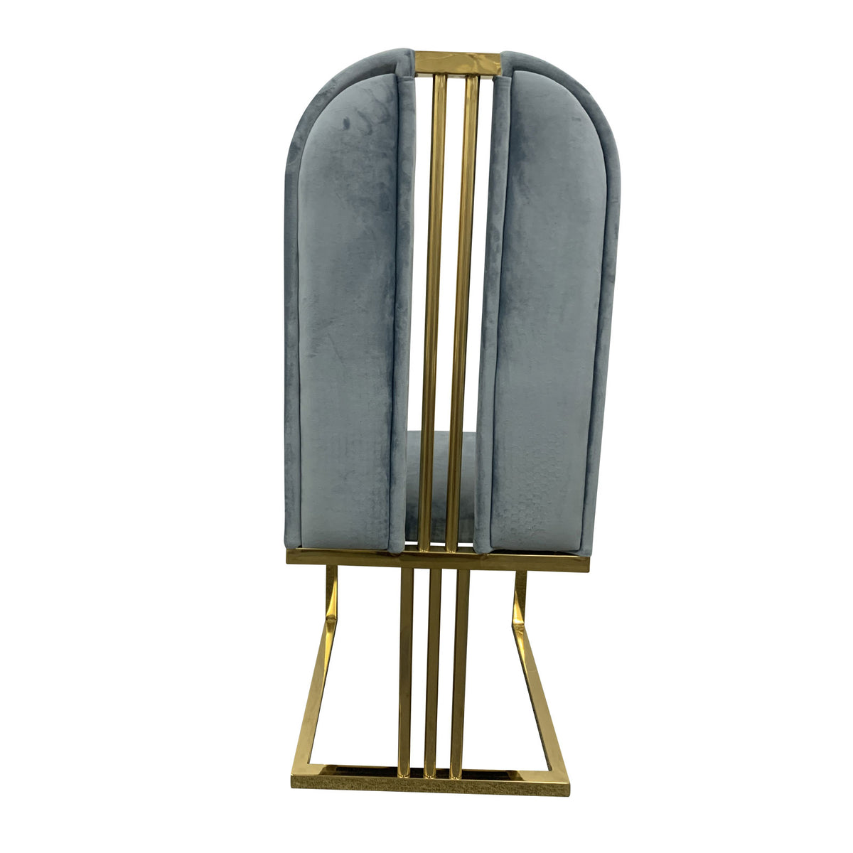 2x Dining Chair | Stainless Gold Frame & Seat | Blue Fabric