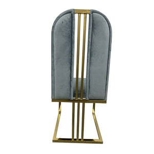 2x Dining Chair | Stainless Gold Frame & Seat | Blue Fabric
