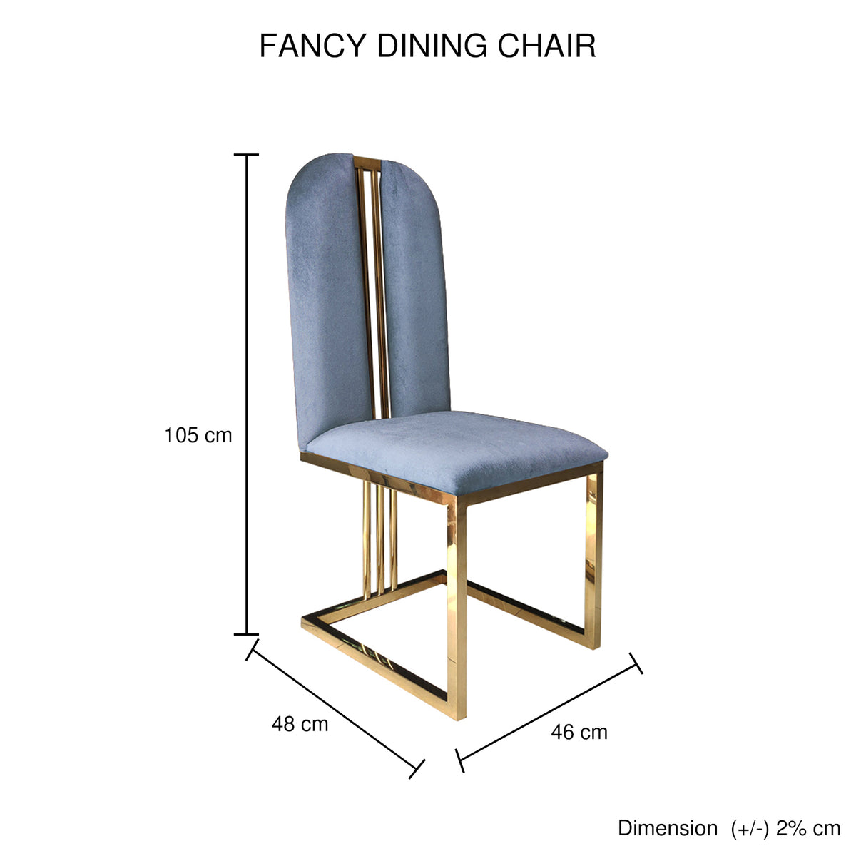 2x Dining Chair | Stainless Gold Frame & Seat | Blue Fabric