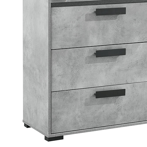 Tallboy with 5 Storage Drawers | MDF | Black & Cement Combination
