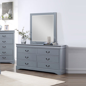 Dressing Chest with 6 Storage Drawers | Solid Wooden | Mirror | Metal Handles | Grey Colour