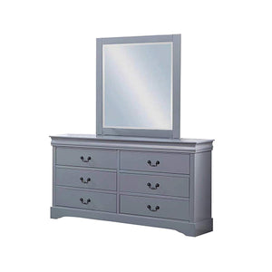 Dressing Chest with 6 Storage Drawers | Solid Wooden | Mirror | Metal Handles | Grey Colour