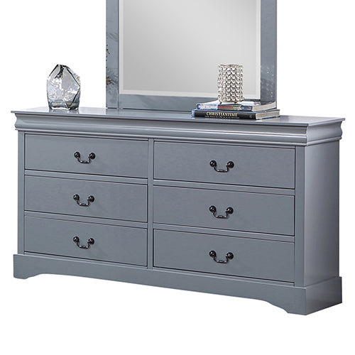 Dressing Chest with 6 Storage Drawers | Solid Wooden | Mirror | Metal Handles | Grey Colour
