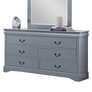 Dressing Chest with 6 Storage Drawers | Solid Wooden | Mirror | Metal Handles | Grey Colour