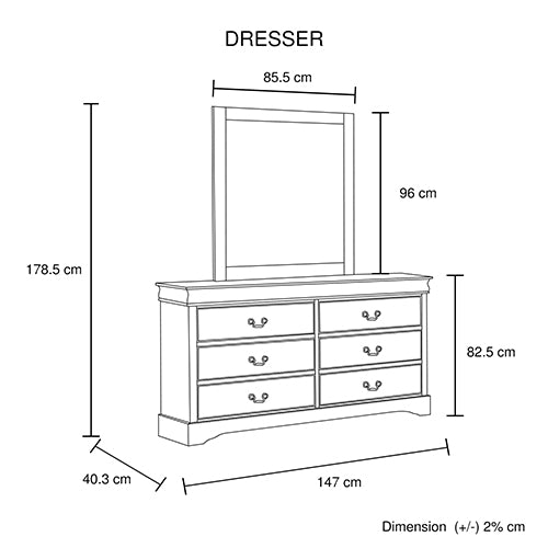 Dressing Chest with 6 Storage Drawers | Solid Wooden | Mirror | Metal Handles | Grey Colour