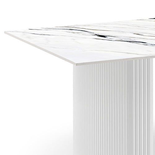 Dining Table | Sintered Stone Top | MDF Base | High Gloss White Finish | Modern Kitchen Table
