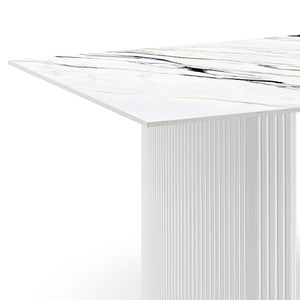 Dining Table | Sintered Stone Top | MDF Base | High Gloss White Finish | Modern Kitchen Table