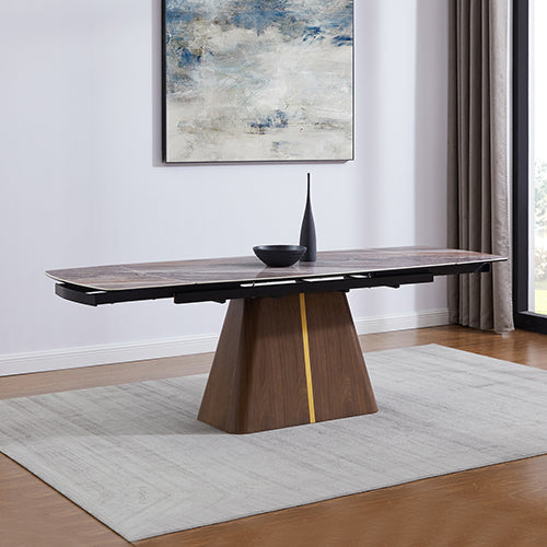 Extendable Dining Table | MDF Ceramic Glass Top | Decorative Stripe Design | Modern Dining Room Furniture