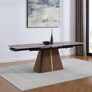 Extendable Dining Table | MDF Ceramic Glass Top | Decorative Stripe Design | Modern Dining Room Furniture