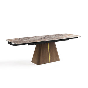 Extendable Dining Table | MDF Ceramic Glass Top | Decorative Stripe Design | Modern Dining Room Furniture