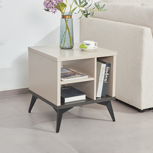 Lamp Table | 3 Open Storage Cabinets | MDF Build | Champagne Finish | Stylish Side Table