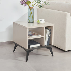 Lamp Table | 3 Open Storage Cabinets | MDF Build | Champagne Finish | Stylish Side Table