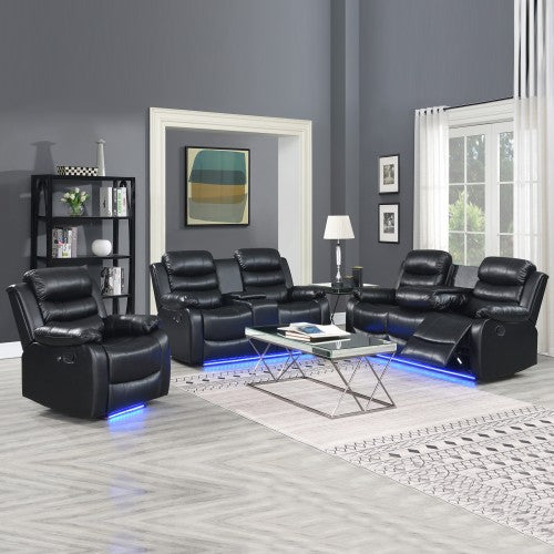 3-2-1 Seater Recliner Sofa | Finest Black Leatherette | Feature Console | LED Light | Ultra Cushioned