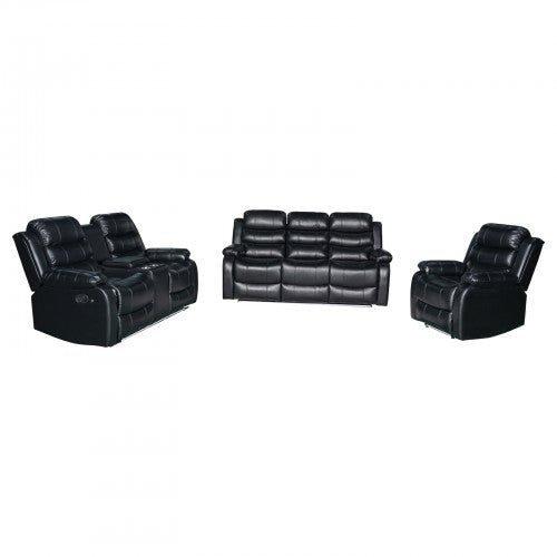 3-2-1 Seater Recliner Sofa | Finest Black Leatherette | Feature Console | LED Light | Ultra Cushioned