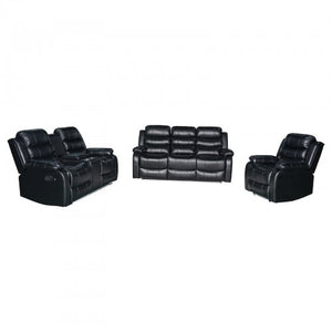 3-2-1 Seater Recliner Sofa | Finest Black Leatherette | Feature Console | LED Light | Ultra Cushioned