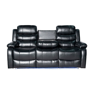 3-2-1 Seater Recliner Sofa | Finest Black Leatherette | Feature Console | LED Light | Ultra Cushioned