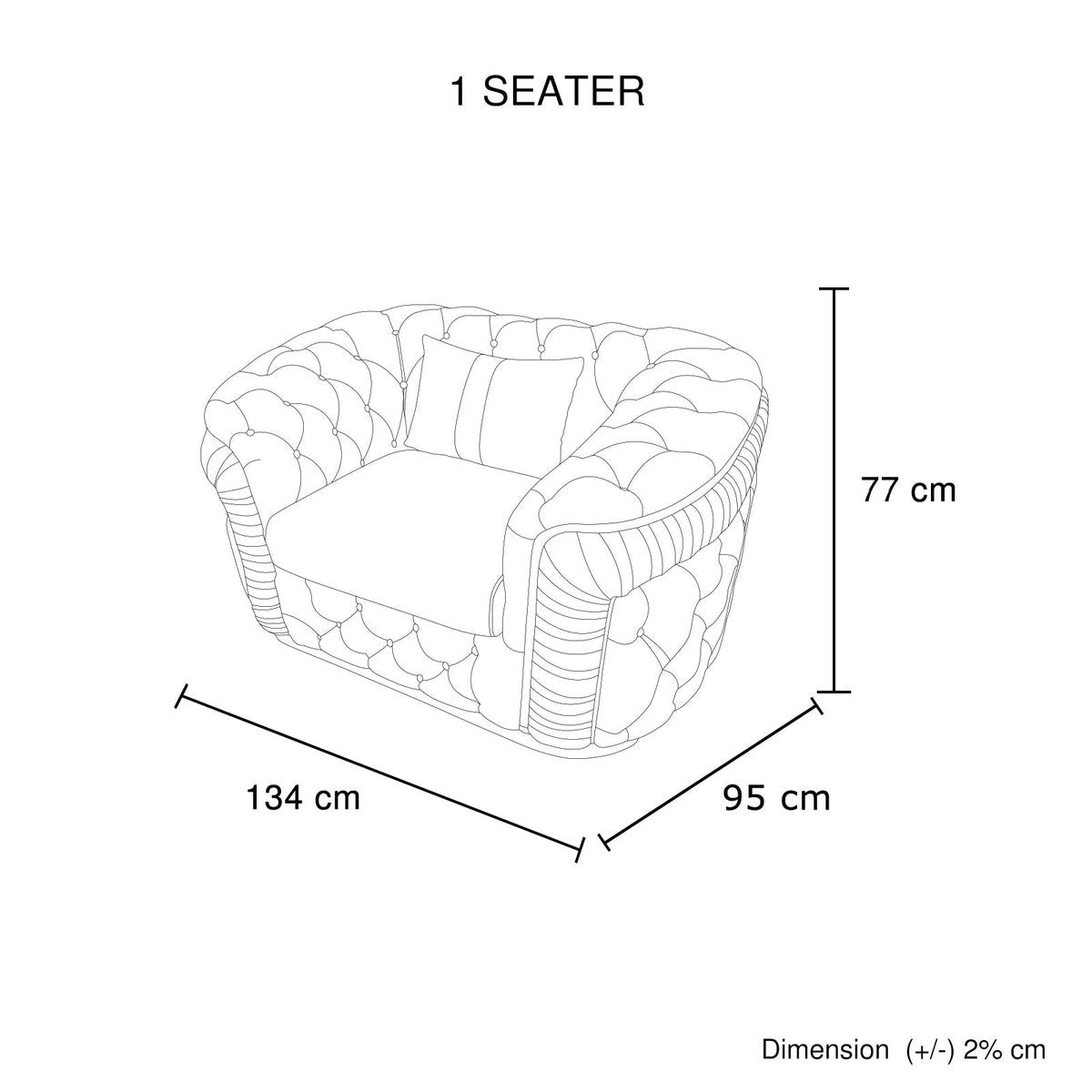 1 Seater Sofa | Beige Velvet Fabric | Solid Wood Construction | Gold Stainless Steel Trim