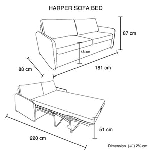 Harper Multifunctional 3 Seater Sofa Bed | Fabric Upholstery | Wooden Structure