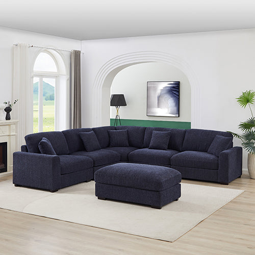 Orion Corner Sofa | Premium Fabric Upholstery | Padded Seat | Wooden Frame | Rubber Wooden Legs | Ottoman