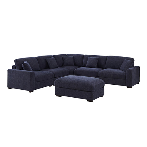 Orion Corner Sofa | Premium Fabric Upholstery | Padded Seat | Wooden Frame | Rubber Wooden Legs | Ottoman