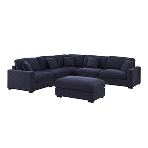 Orion Corner Sofa | Premium Fabric Upholstery | Padded Seat | Wooden Frame | Rubber Wooden Legs | Ottoman