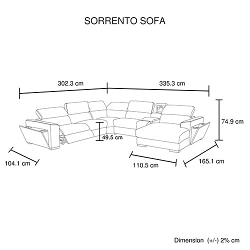 Grey Colour Corner Sofa Chaise | Premium Fabric Electric Recliner | Manual Headrest | Cup-Holder | Charging Point Lighting