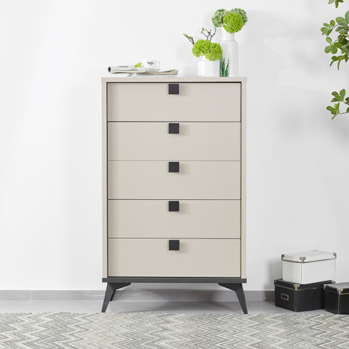 Tallboy with 5 Storage Drawers | MDF | Champagne & Black Combination