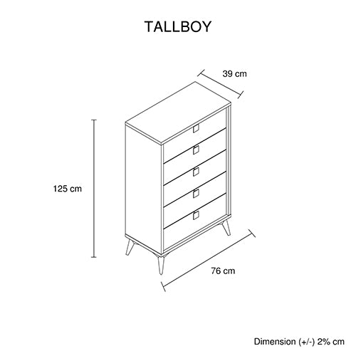 Tallboy with 5 Storage Drawers | MDF | Champagne & Black Combination