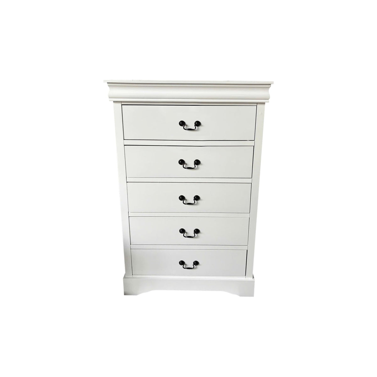 Tallboy with 5 Storage Drawers in Solid Wood | Metal Handles | White Colour