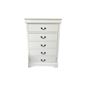 Tallboy with 5 Storage Drawers in Solid Wood | Metal Handles | White Colour